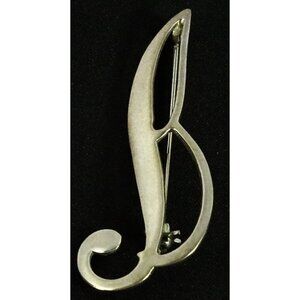 Letter B Initial Script Mod Sleek Brooch Thin Lightweight